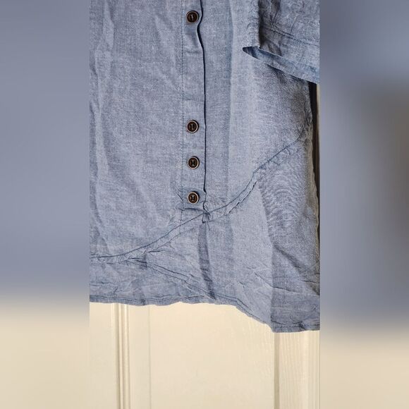 Unbranded XL Stone Blue LINEN Blend  3/4 Sleeve Lagenlook Women's Top Blouse - Picture 5 of 7